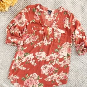Floral Half Zip Blouse